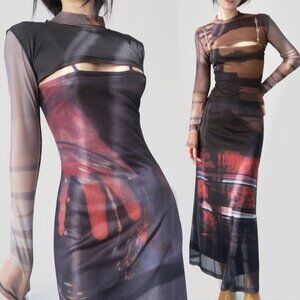 Cop Copine darkness gothic mesh dress 2 piece set top dress long sleeve